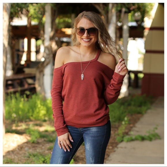 ✨LAST ONE✨Marsala Single Strap Soft Sweatshirt Top - Picture 2 of 4